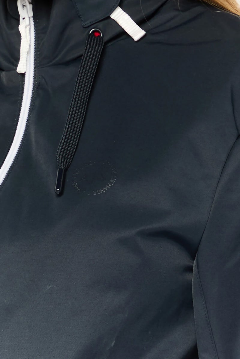 armani جاكيت باركا نسائي بشعار العلامة التجارية، أزرق داكن - Image 5